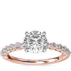 14k 玫瑰金浮钻石订婚戒指（1/4 克拉总重量）
